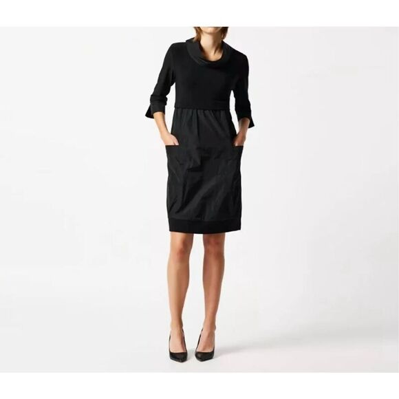 JOSEPH RIBKOFF Women’s Black Memory Taffeta and Silky Knit Popover Dress Size 8 - Picture 1 of 8